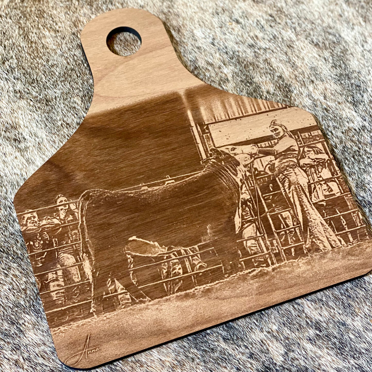 Engraved Wood Photo, Ear Tag Shape