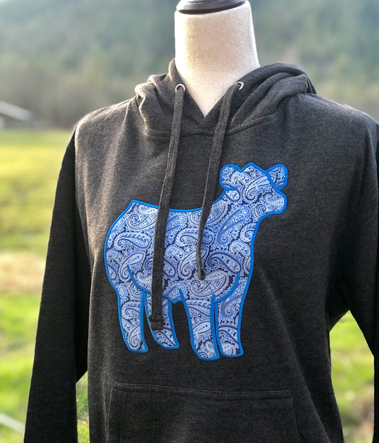 Show Steer Embroidered Hoodie, Red Aztec or Blue Paisley, Stock Show Apparel