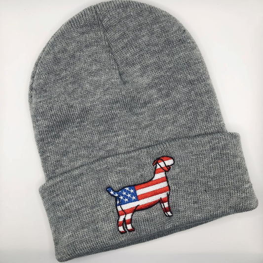 American Flag Show Goat Embroidered Beanie
