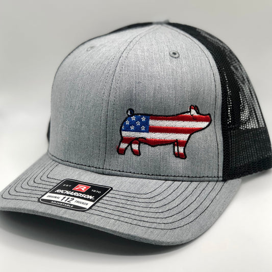 American Flag Show Pig Embroidered Hat