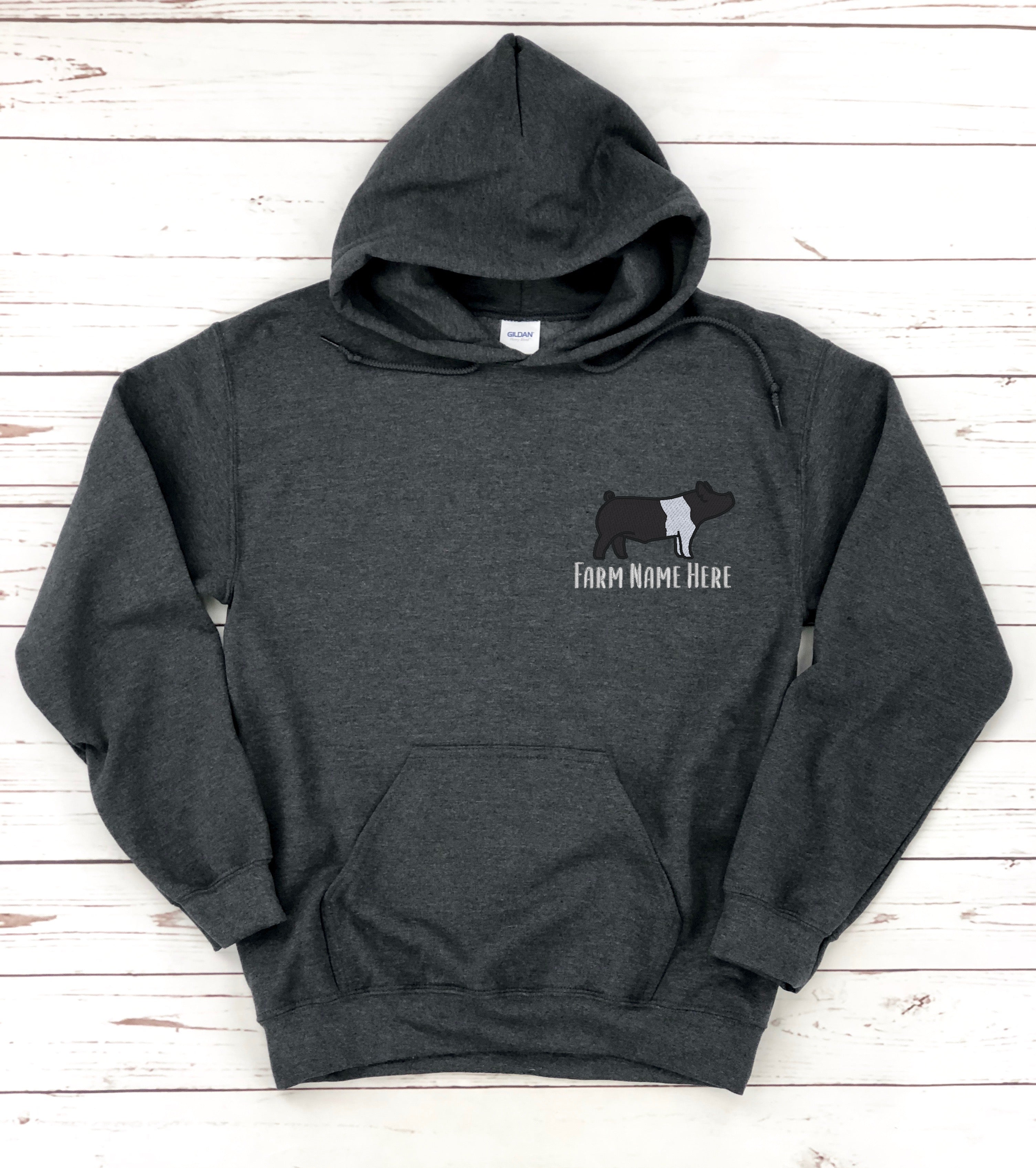 Custom Pig Farm Ranch Logo Embroidered Unisex Hoodie