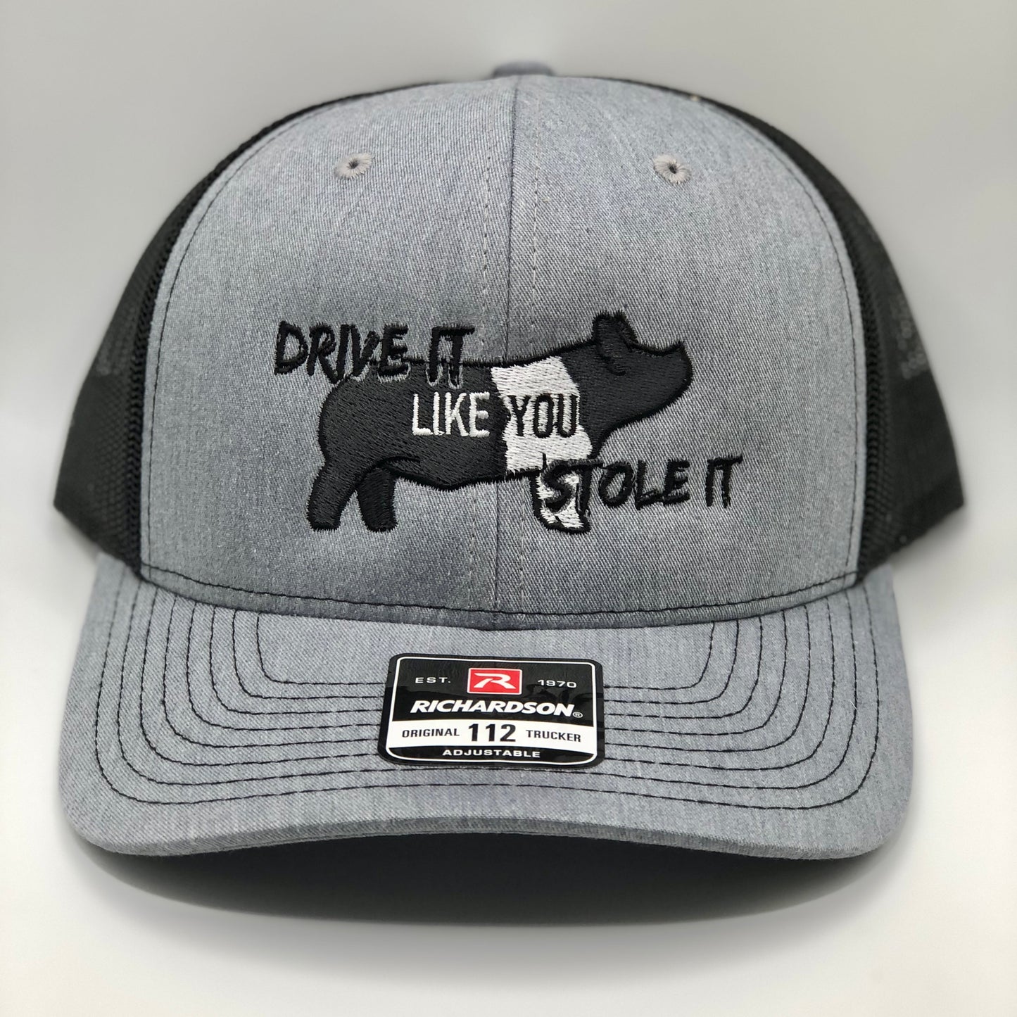 embroidered show pig trucker hat, show hog apparel